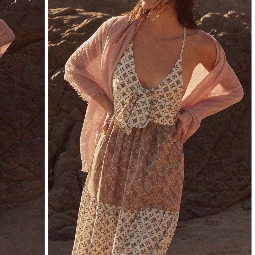 Promesa Unique Soul Block-Print Tiered Halter Maxi Dress